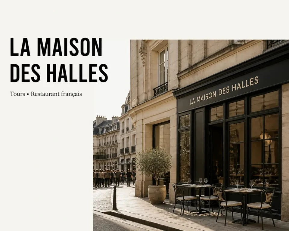 Maison des Halles Tours, façade du restaurant face aux Halles à Tours avec terrasse et ambiance de centre-ville