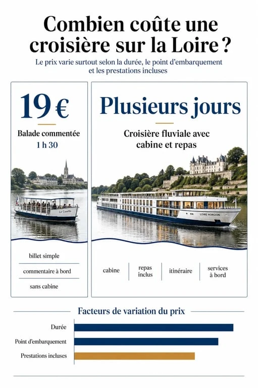 Tarif croisière sur la Loire : comparaison des prix selon la durée et les prestations