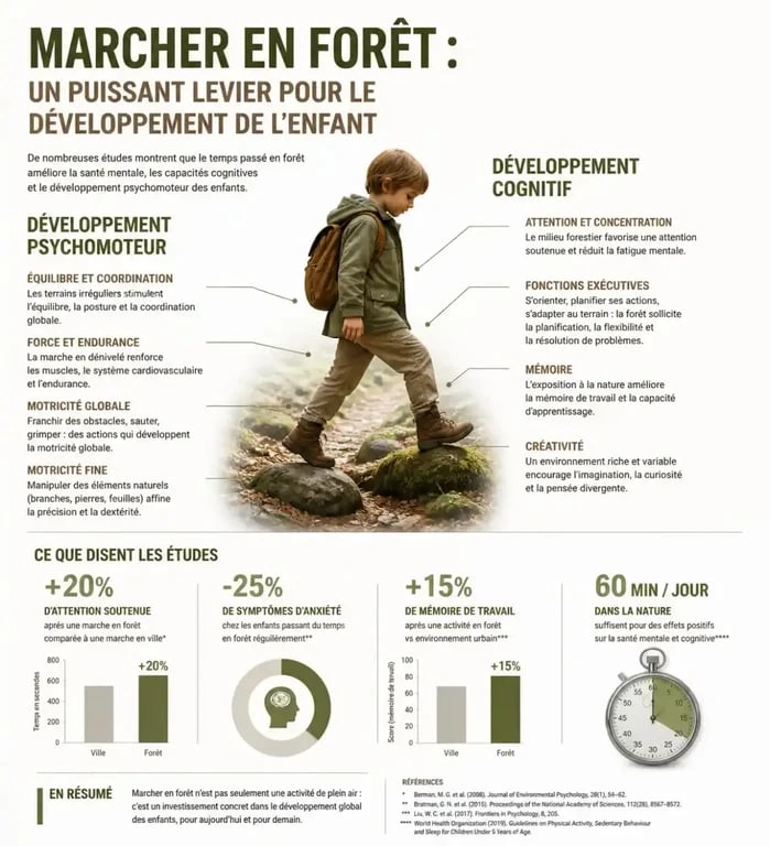 Infographie sur les bienfaits de la balade en famille pour le développement de l'enfant
