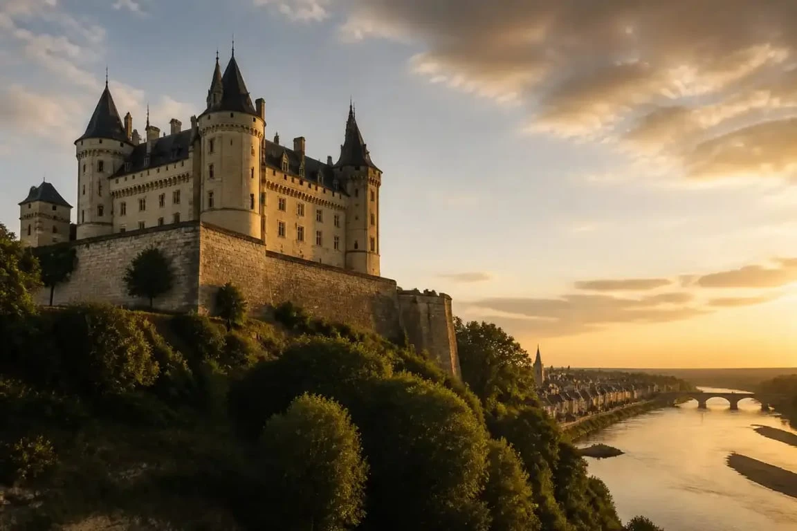Vue du château de Saumur et de la Loire depuis le point d'arrivée du circuit du petit train