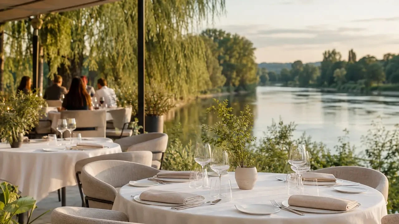 Terrasse d'un restaurant bord de Loire avec vue sur le fleuve