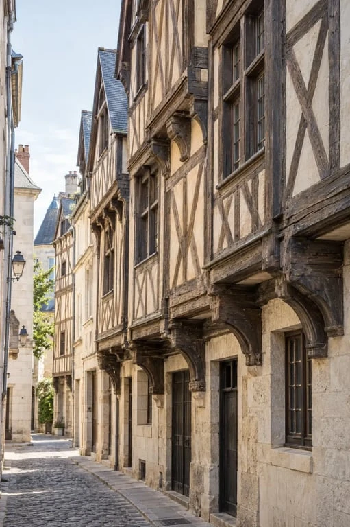 Vieux Tours : détail des maisons à colombages de la rue de la Monnaie