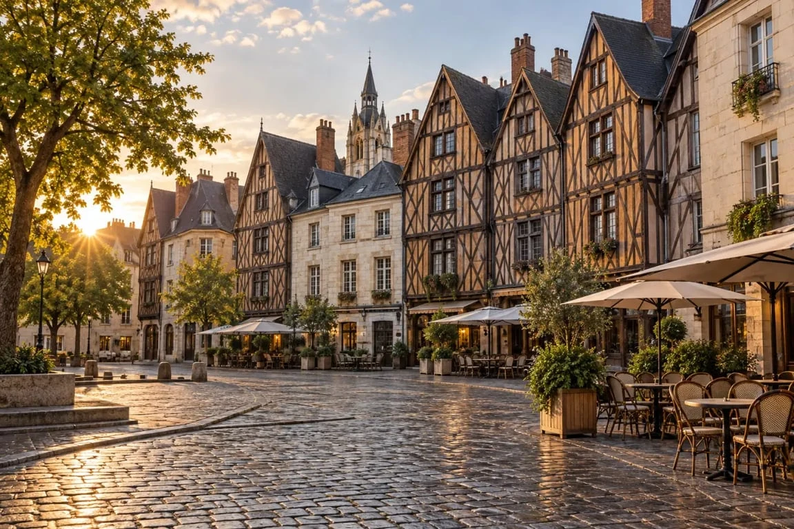 Vieux Tours : vue de la place Plumereau et de ses maisons à colombages