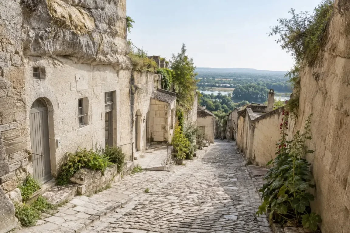 Les plus beaux villages troglodytes de france : village troglodytique du Val de Loire avec caves et ruelles de coteau