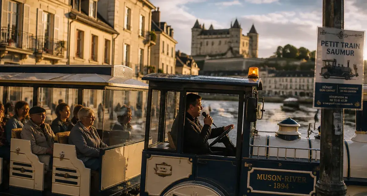 Petit train Saumur sur le quai, vue du château