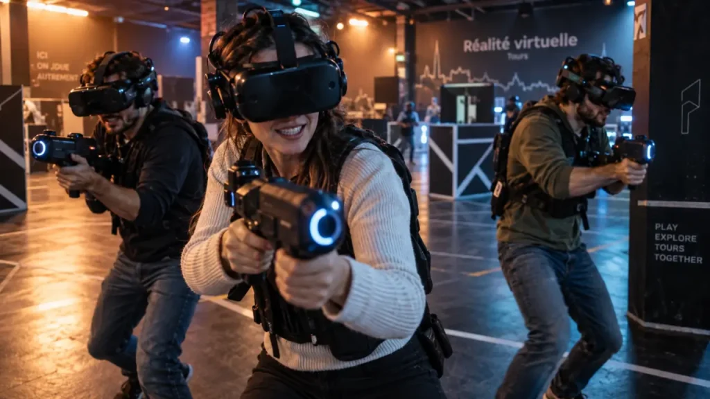 Réalité virtuelle Tours : amis en arène VR, casques et pistolet connecté