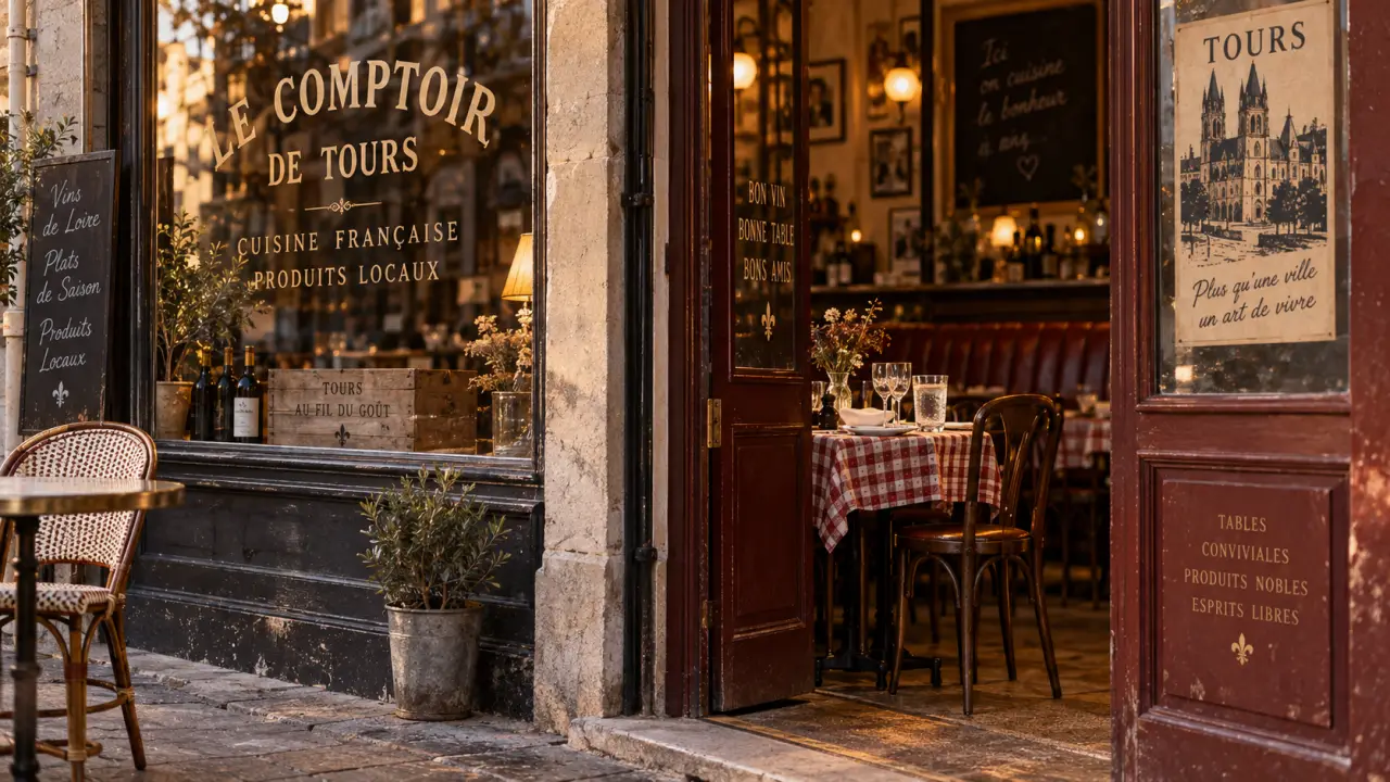 restaurant les canailles tours, rue Colbert, vitrine rétro et table dressée